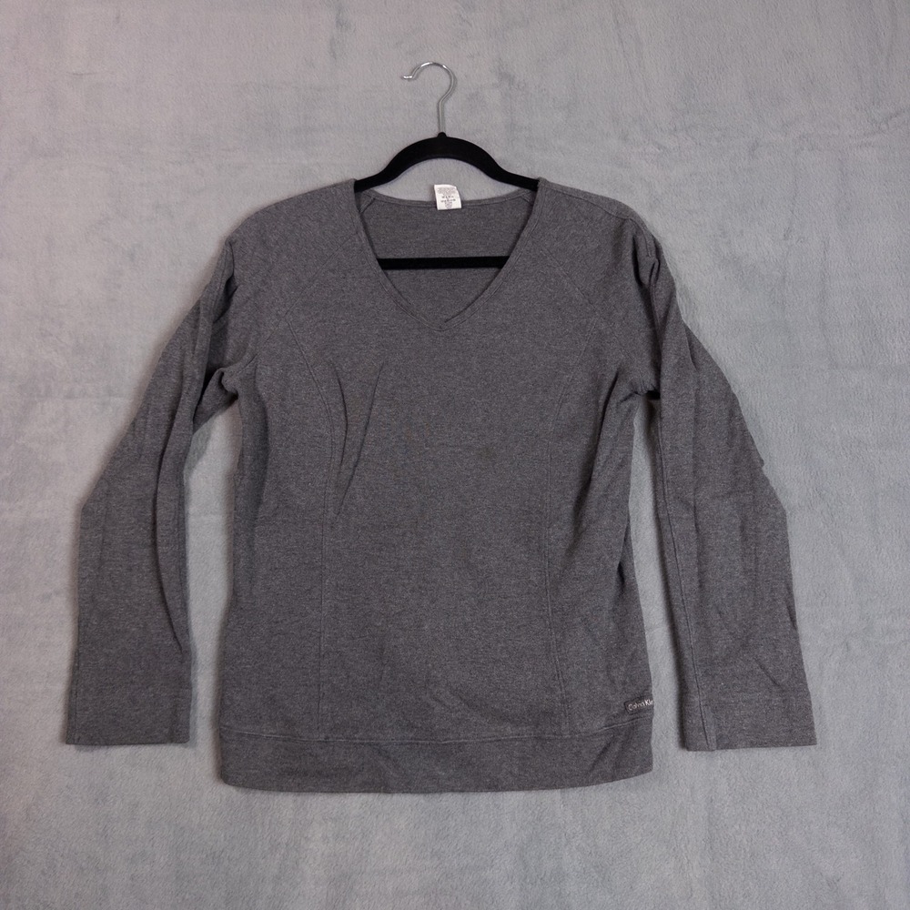 Calvin Klein Sleepwear Top Women Large Gray Good V-Neck Cotton Raglan Sleeves